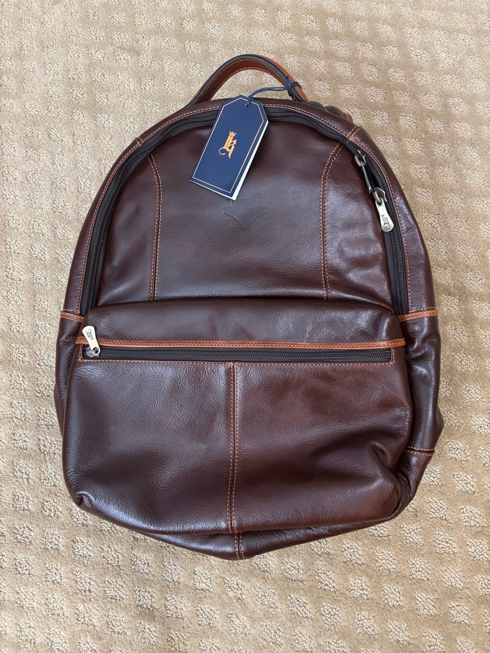 Links and Kings Brown Leather Backpack with Logo Tag - Stylish Everyday Carry